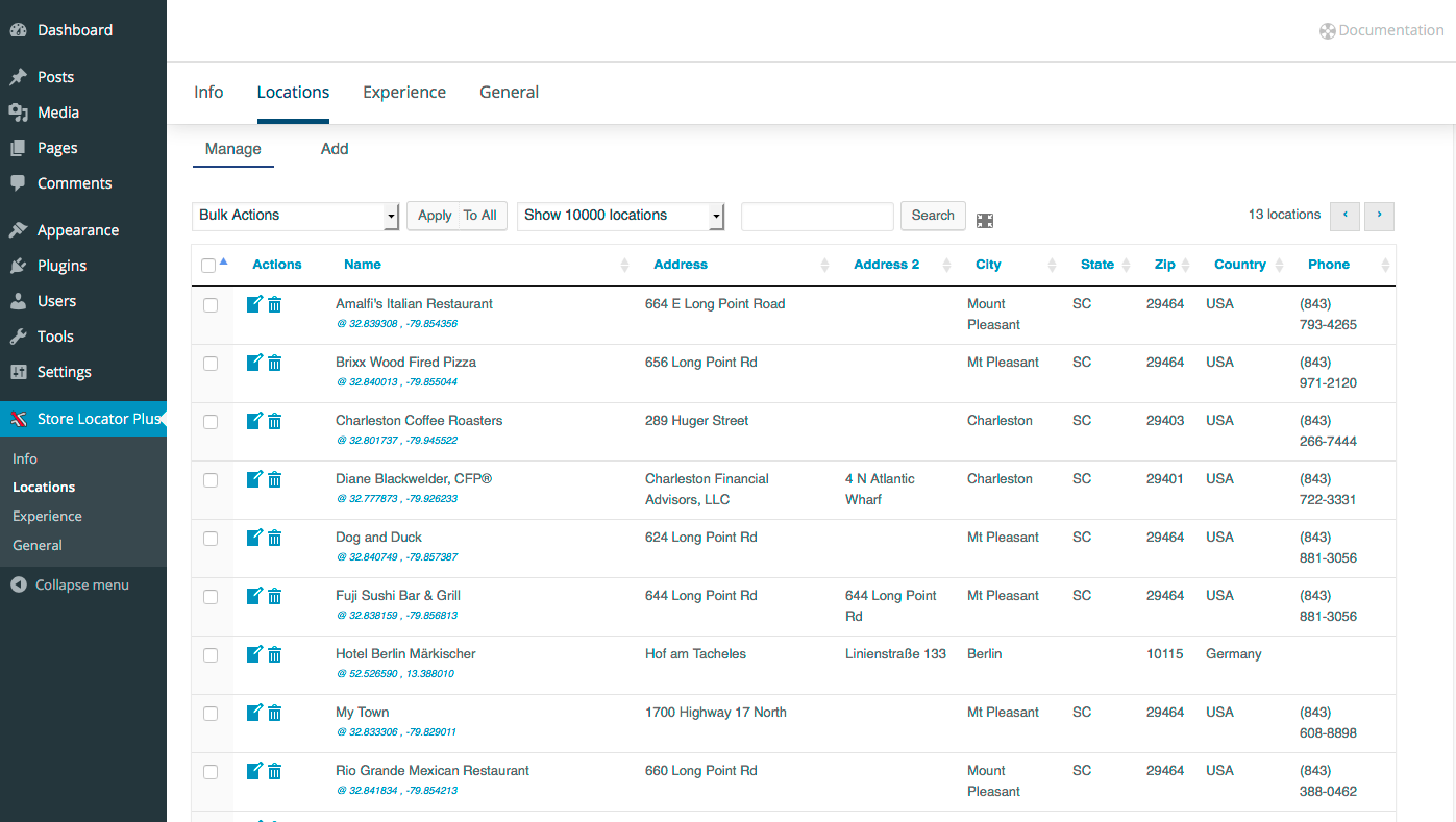 Manage Locations Interface